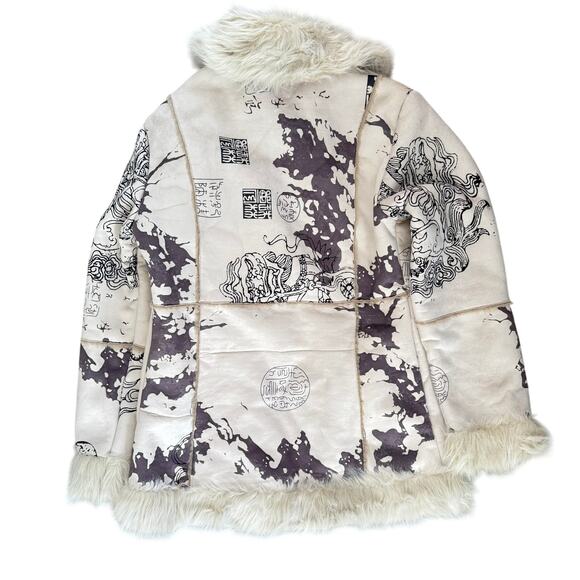 Daniel Benjamin Faux Fur Sherpa-Lined Printed Coat M - Picture 7 of 7